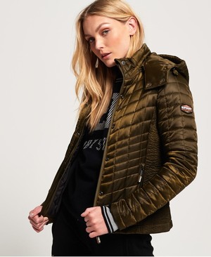 Superdry Nova Box Quilt Fuji Női Kabát Khaki | NXKPT9826